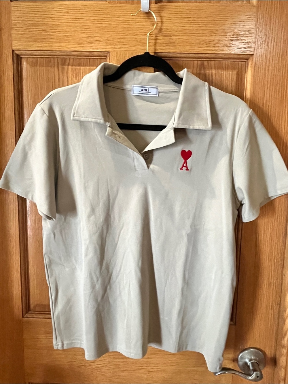 Women's Beige Polo with Red Heart 'A' Logo